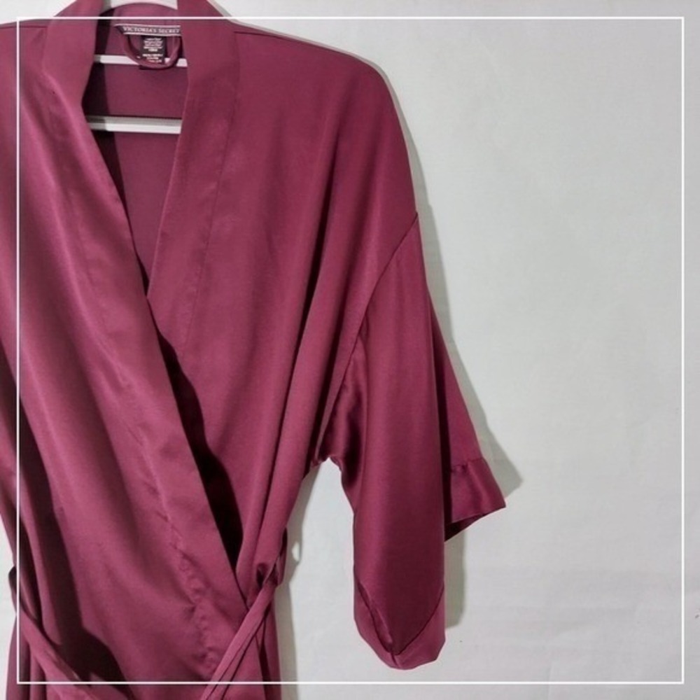 Victoria Secret Robe XS Purple Bridal Getting Ready Kimono Boudoir Satin Wrap - Picture 3 of 11